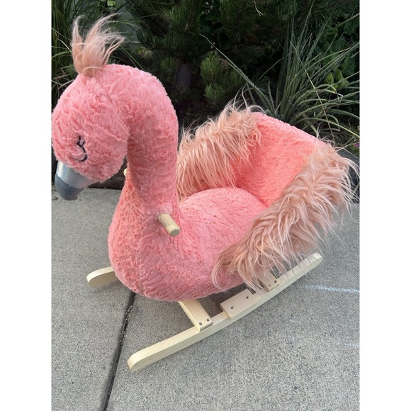 Pink Flamingo Rocking Chair Soft Landing Sit-in BABY Rocker Swan Bird TOY EUC - Picture 1 of 6